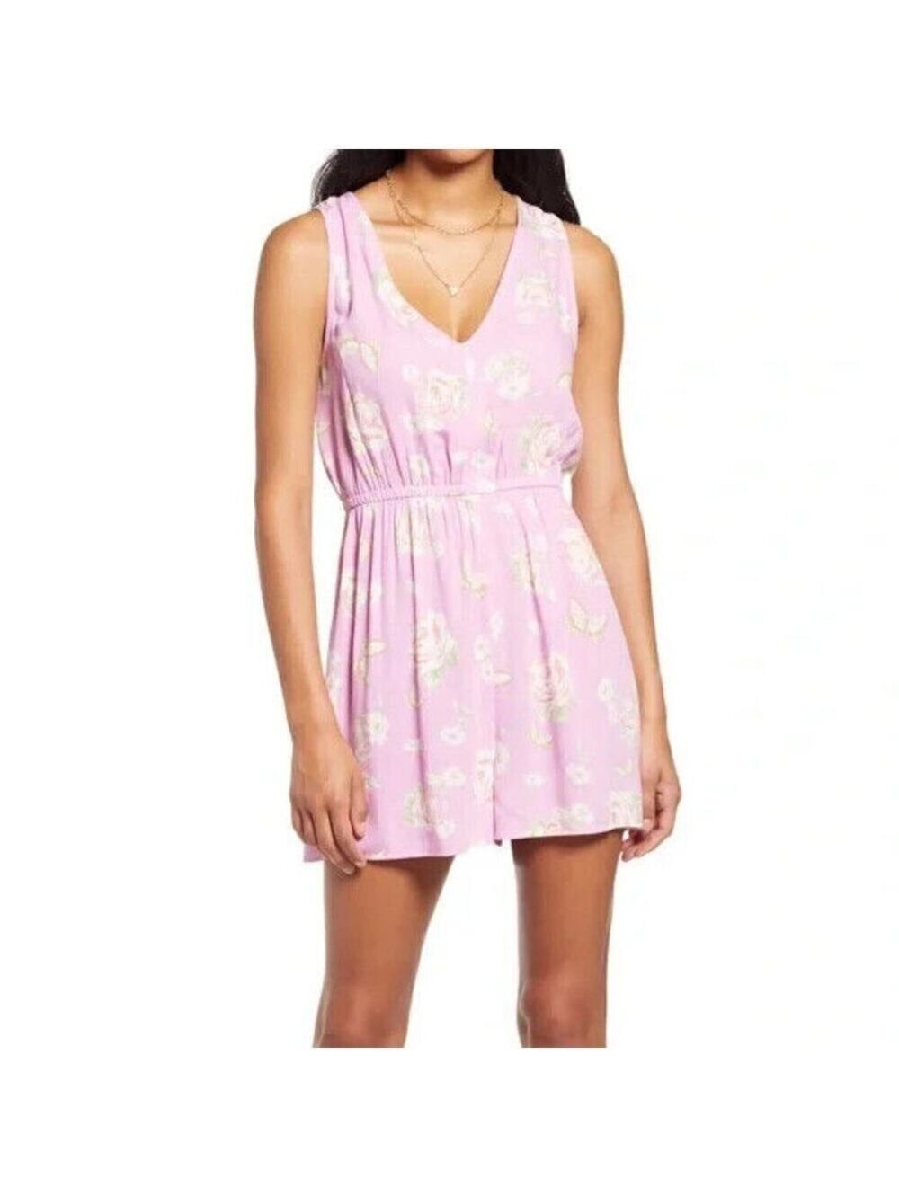 𝅺BP Women Bnwot Purple Floral "Anna" Shorts Romper Vneck